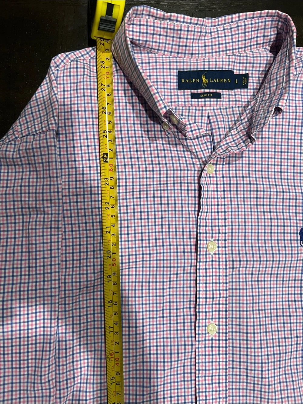Ralph Lauren Slim Fit Men's L Pink Blue White Check Long Sleeve Woven Shirt